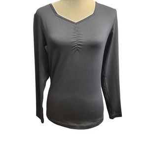 EUC Merrell Women Black Long Sleeve Top Rouched Front Size XS